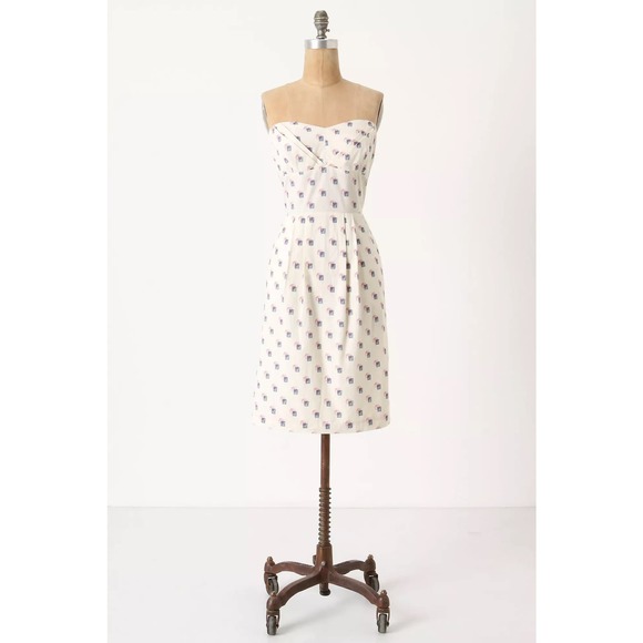 Anthropologie Girls from Savoy Sincerely Paris Halter Dress Sz 0 Cream Blue Red - Picture 3 of 16